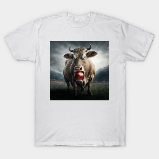 Mad Cow Chewing Apple T-Shirt by MAPublishings